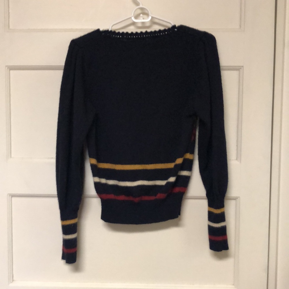 Vintage 1970s 1980s sweater with floral embroidery and stripes - Picture 4 of 5